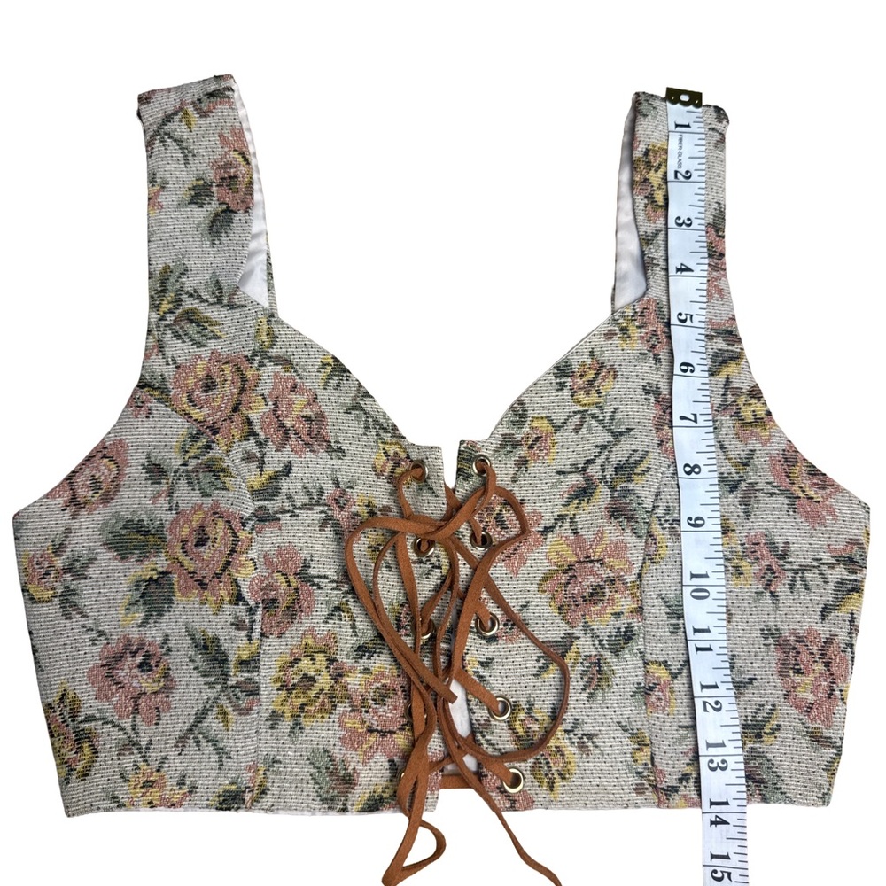 Cider Floral Lace Up Corset Crop Top Bralette Cottagecore Size S - Picture 6 of 6